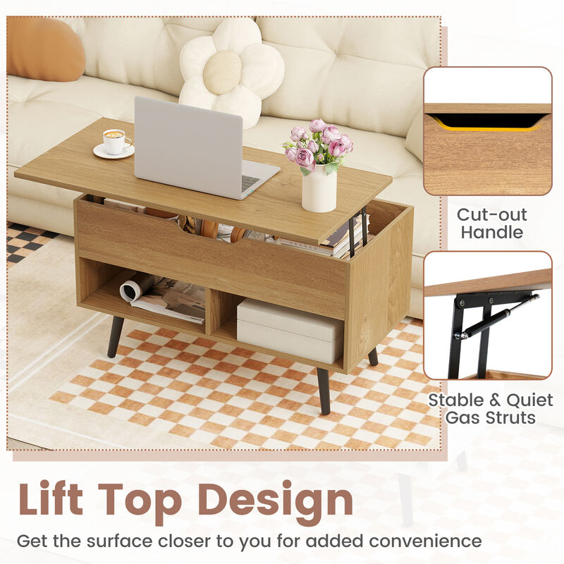 31.5" Modern Coffee Table with Lift-Top Storage and 2 Shelves image number 7