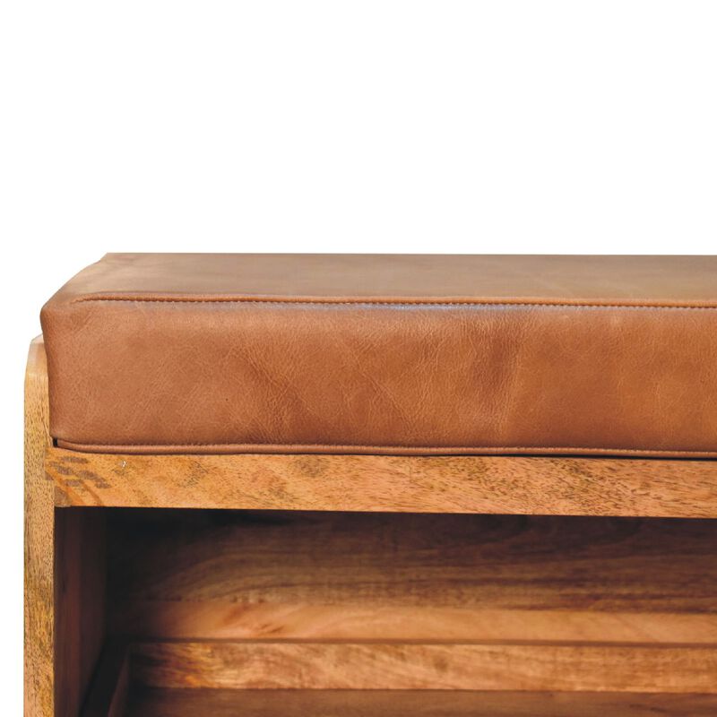 Artisan Furniture Buffalo Hide Pull out Oak-ish  Solid Wood Shoe Storage Bench