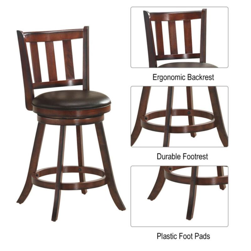 Hivvago 2 Pieces 360 Degree Swivel Wooden Counter Height Bar Stool Set with Cushioned Seat