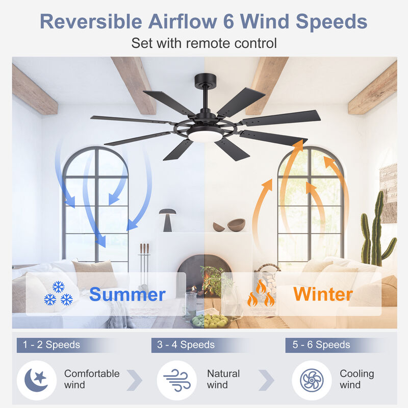 Breezary 52In LED Ceiling Fan with Light, 8 Blades, Quiet Modern Ceiling Fan, 3CCT Color Temperature, Remote Control image number 3