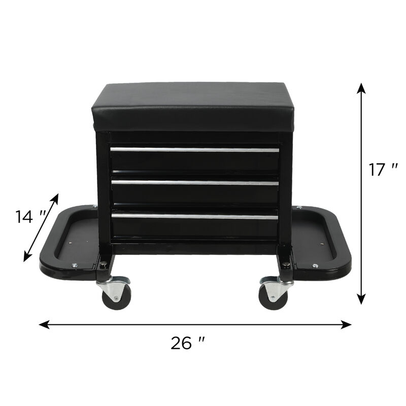 ELEMENT ACE 3-Drawer Rolling Mechanic Seat with Tool Trays, 350lbs Maximum Weight Capacity, Heavy-Duty Garage Work Stool with Swivel Casters and Ample Tool Storage image number 3