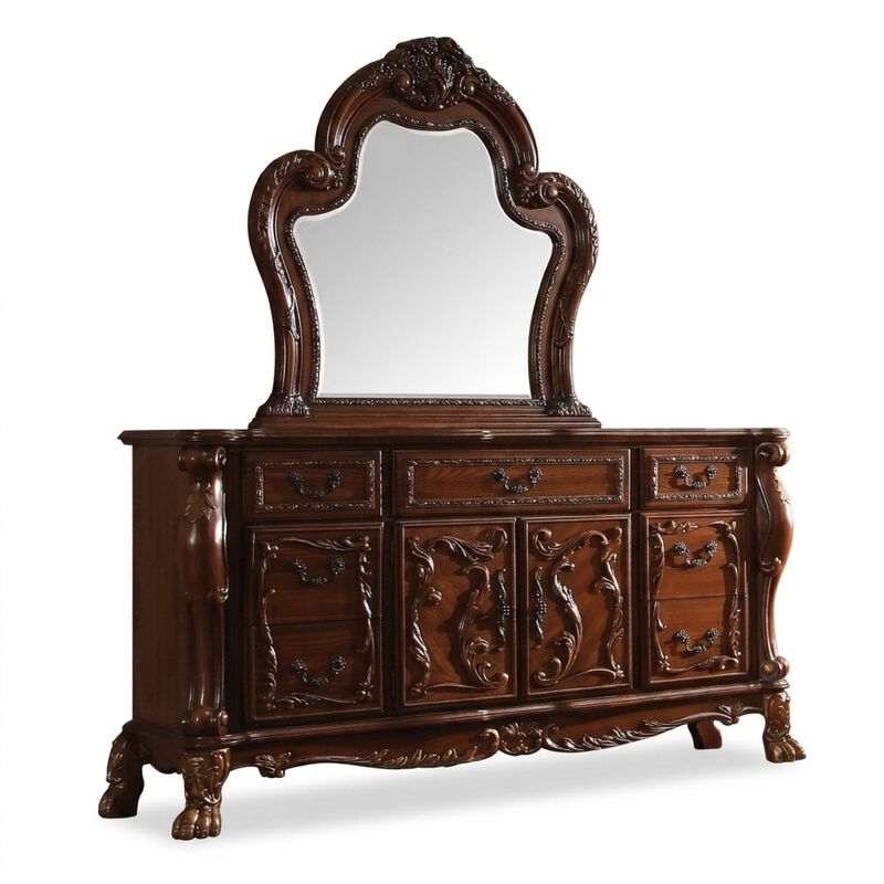 Queen Size Bedroom Set, Wood Design, Brown Finish, 5-Piece Set with Bed, 2 Nightstands, Dresser and Mirror image number 6