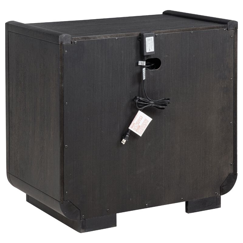 Lina Nightstand with 2 Drawers, LED Light, Dual USB Port, Black Wood image number 3