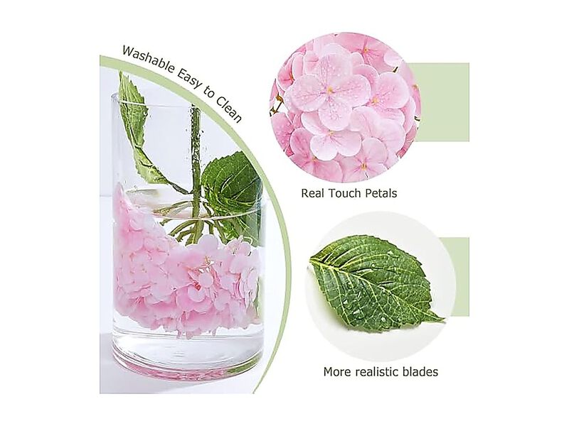 4 Pack Real Touch Hydrangea Artificial Flowers Pink White Fake 21 Lifelike Latex image number 1
