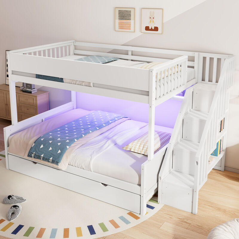 Merax Full XL over Queen Bunk Bed with Storage Staircase image number 2