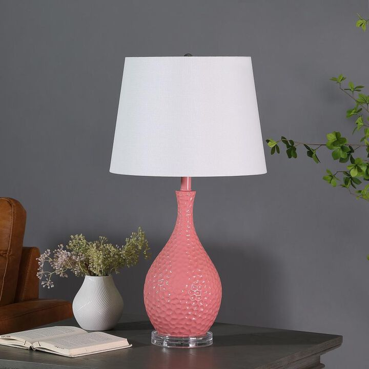 Hivvago 28" Pink Hammered Urn Table Lamp With White Tapered Drum Shade