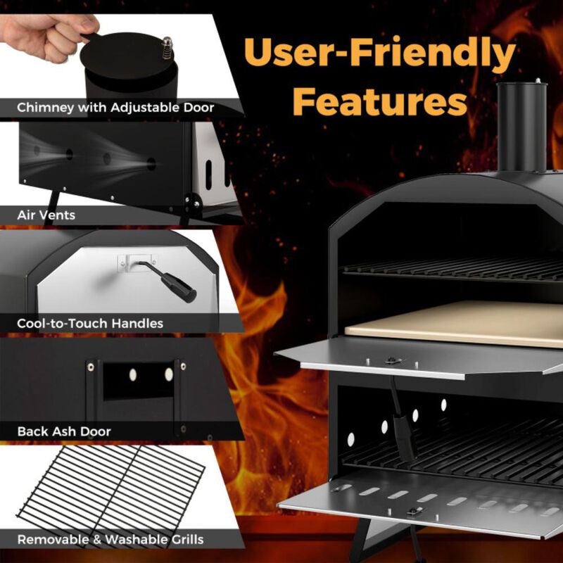 Hivvago Outdoor 2-Layer Wood Fired Pizza Oven with Square Stone