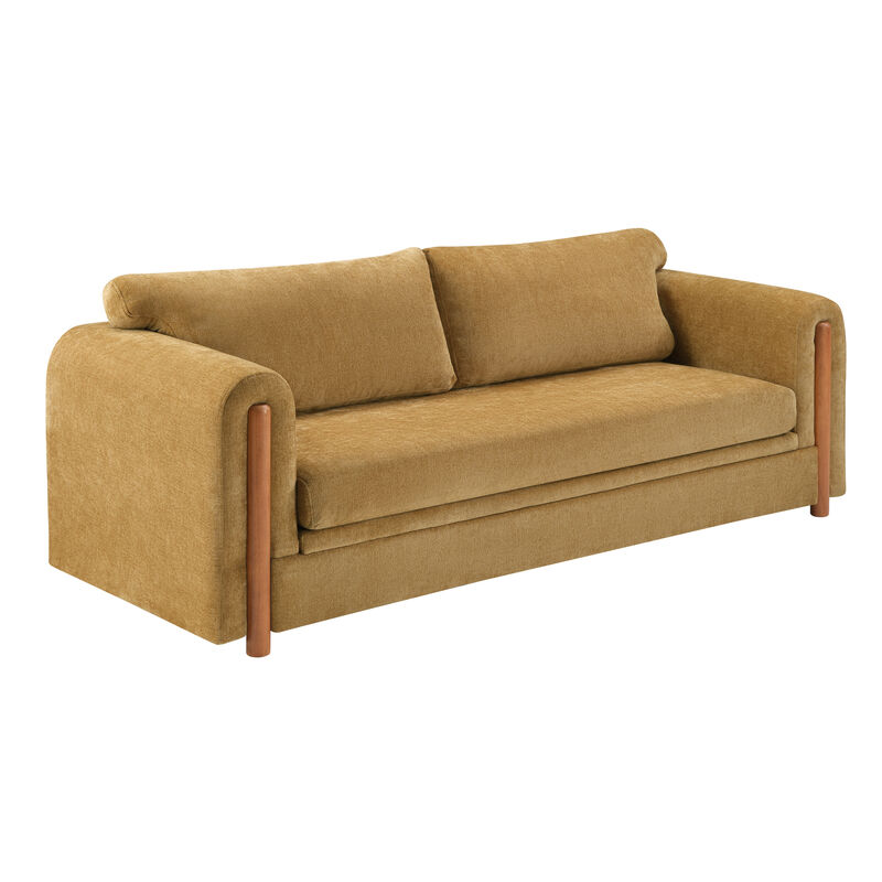 Merax Modern 3-Seater Chenille Sofa with Sculptural Curved Armrests & Rubber Wood Accents image number 0