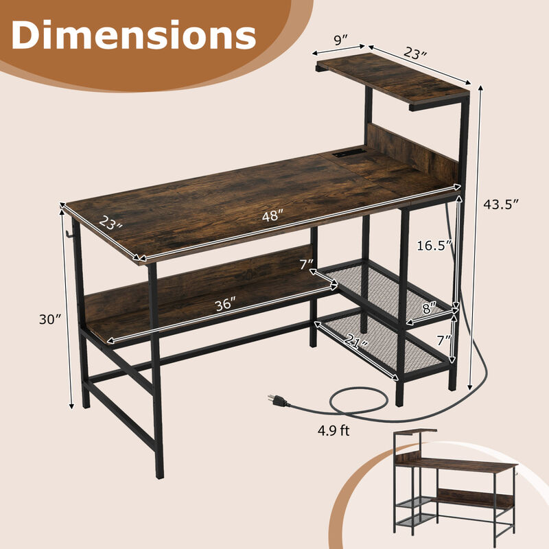 Computer Desk with Built In Power Outlets and Shelves for Home Office image number 2