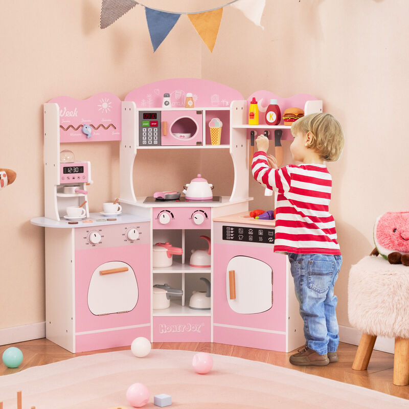 Multi-Feature Wooden Kitchen Set for Kids &ndash; Includes Slide, Coffee Machine, Sink & Stove