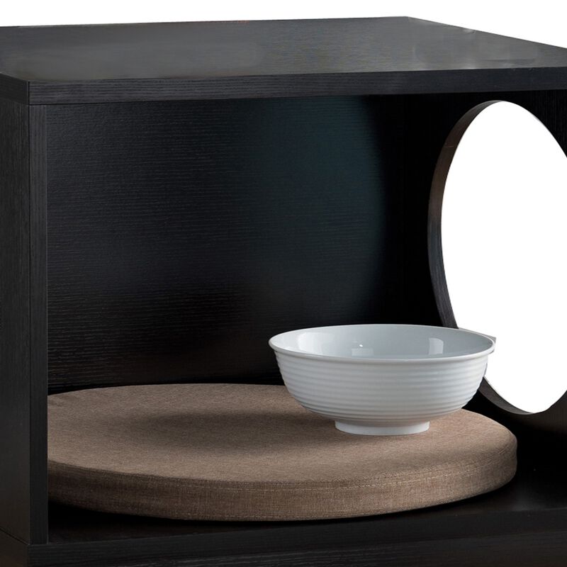 Wooden Pet End Table with Flat Base and Cutout Design on Sides, Black-Benzara image number 2
