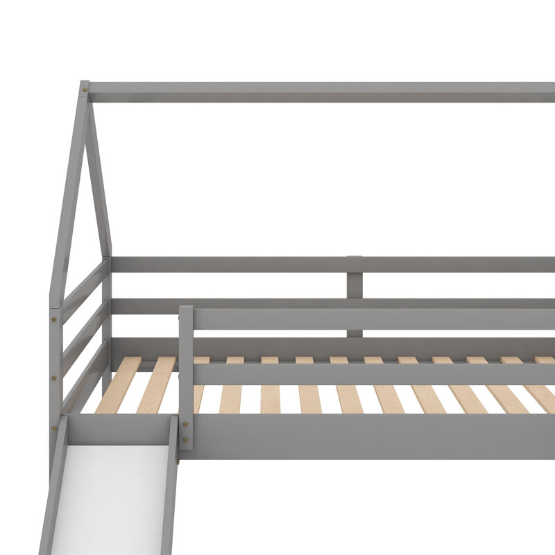 Twin Size Bunk House Bed with Slide and Ladder image number 6