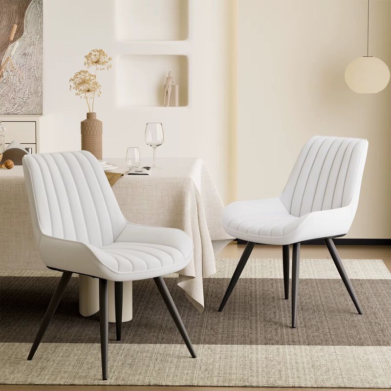 Modern Ribbed Fabric Upholstered Dining Chair Set of 4 image number 3