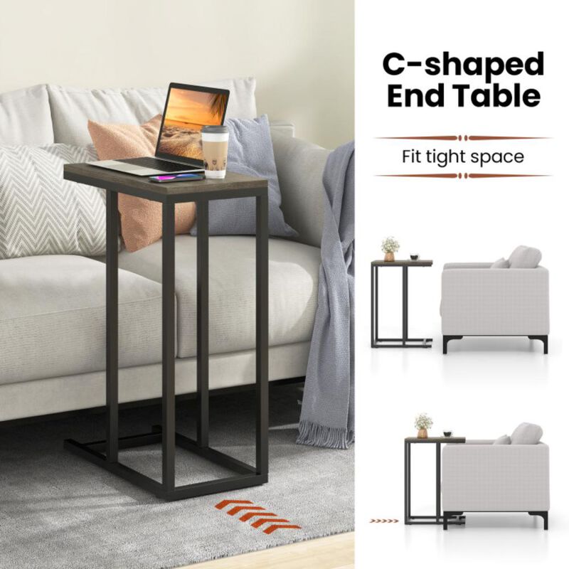 Hivvago C-shaped Side Table with Heavy-duty Metal Frame