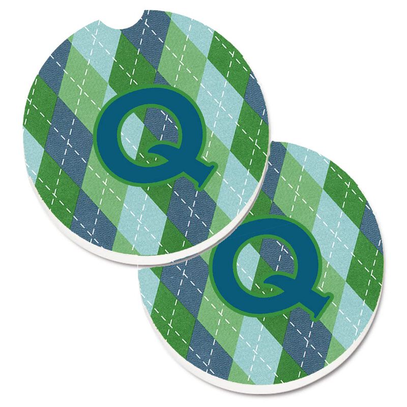 Caroline's Treasures Initial Q Monogram - Blue Argoyle Set of 2 Cup Holder Car Coasters CJ1020-QCARC, 2.56, Multicolor
