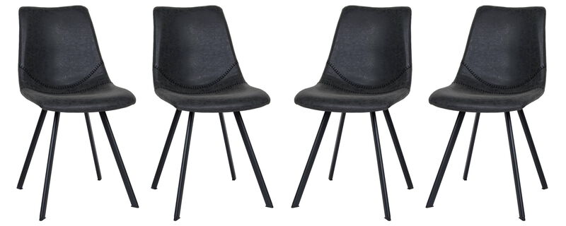 LeisureMod Upholstered Leather Dining Chair, Modern Side Accent Chair for Kitchen, Dining, and Living Room with Powder-Coated Metal Base, Set of 4