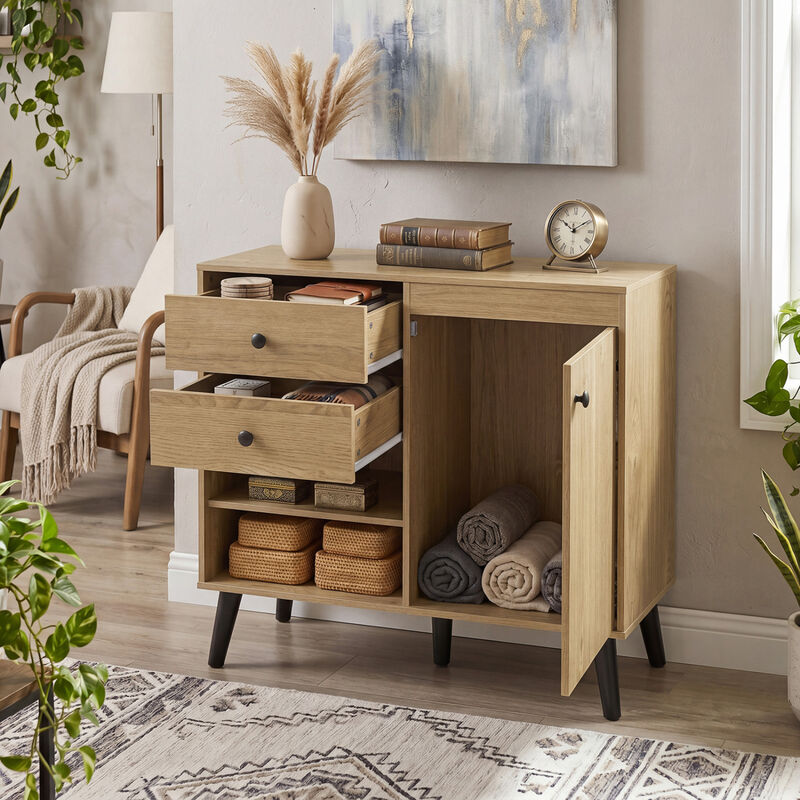 Modern Sideboard Storage Cabinet with 2 Drawers and Open Shelves image number 4