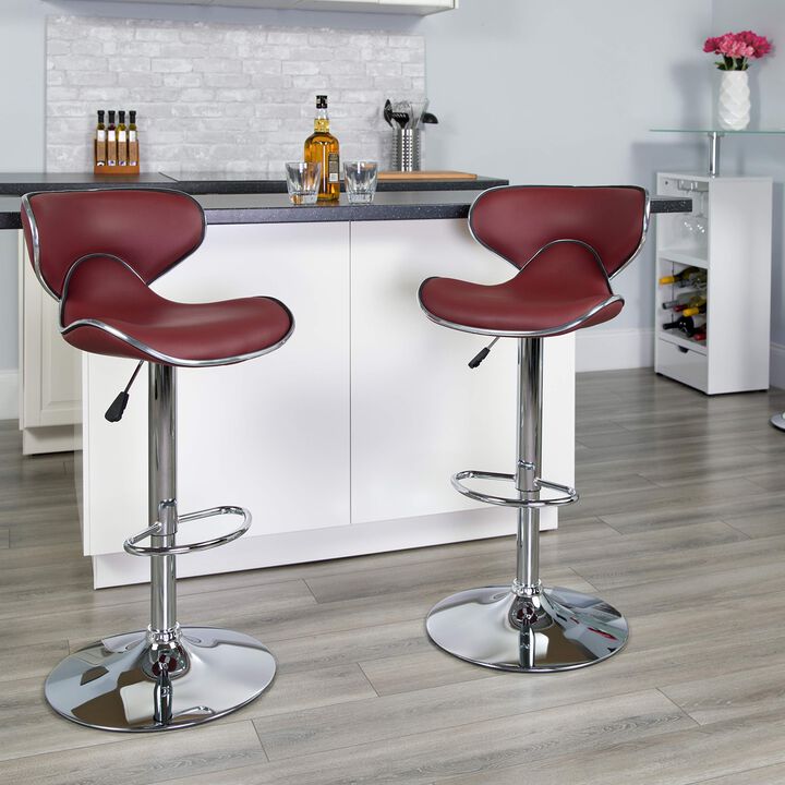 Flash Furniture Devin Contemporary Cozy Mid-Back Burgundy Vinyl Adjustable Height Barstool with Chrome Base