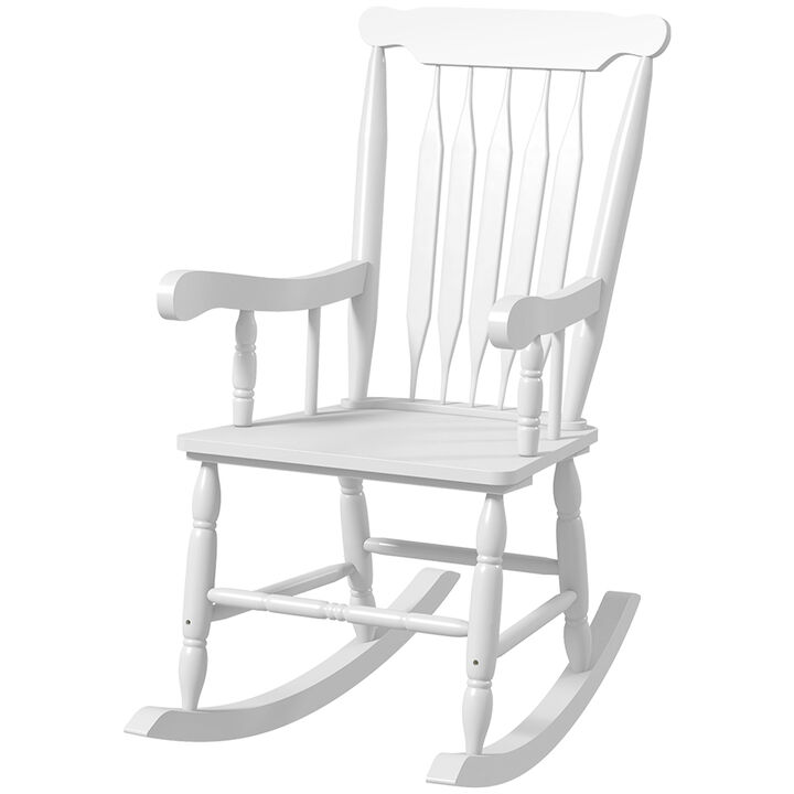 Outsunny Outdoor Wood Rocking Chair, 350 lbs. Porch Rocker with High Back for Garden, Patio, Balcony, White