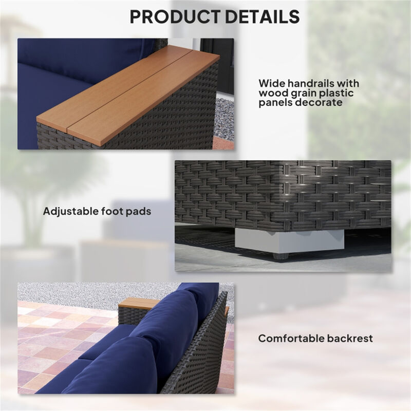 Modern Outdoor Patio Rattan Three-Seat Sofa for Backyard Seating image number 4