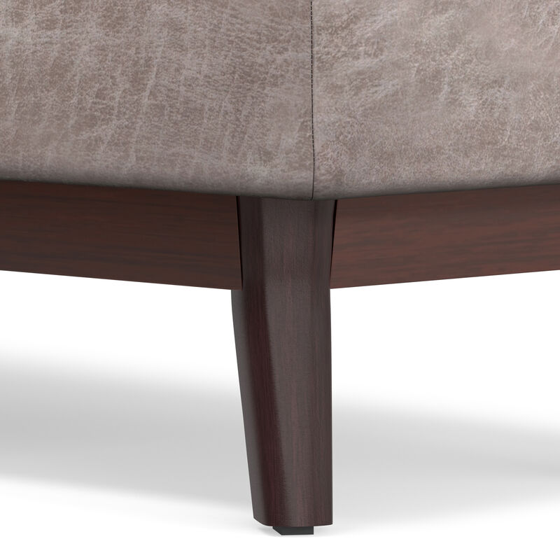 Owen 48 inch Wide Mid Century Modern Rectangle Rectangular Storage Ottoman in Distressed Grey Taupe Vegan Faux Leather, Assembled