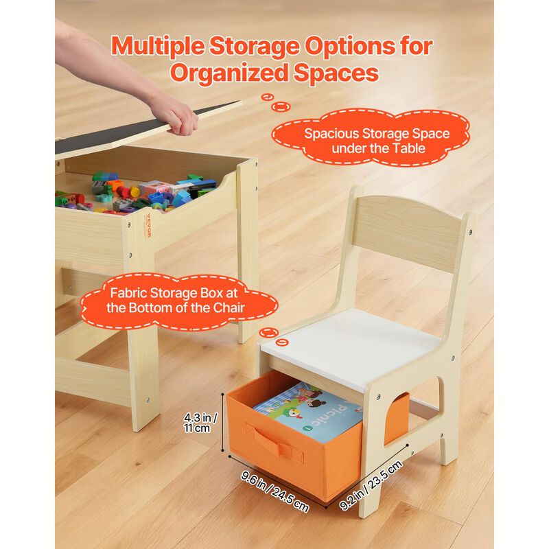 Children's Table and 2 Chairs Set for Drawing, Crafts and Reading-Burlywood Color image number 6