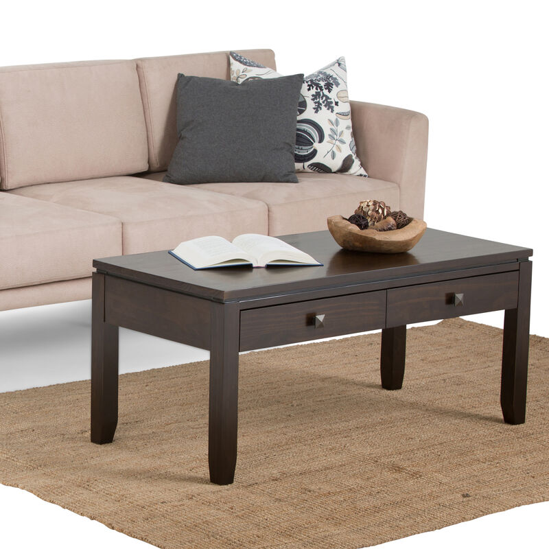 Cosmopolitan SOLID WOOD 42 inch Wide Rectangle Contemporary Coffee Table in Mahogany Brown