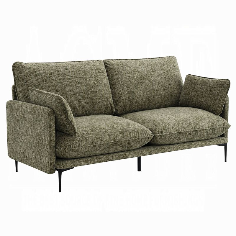 Dima Sofa with 2 Pillows, Green Chenille Upholstered Cushions, 75 Inch image number 0