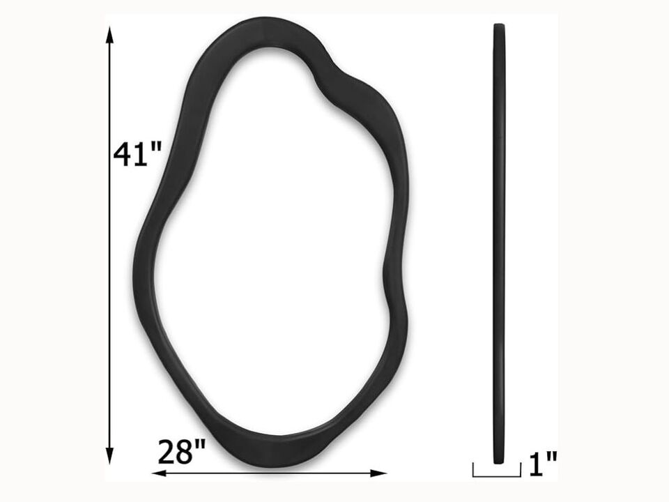 41"x28" Black Wavy Wall Mirror &ndash; Asymmetrical Solid Wood Frame for Bedroom