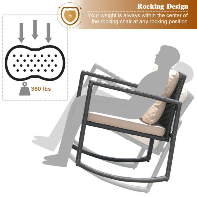 Hivvago 3 Pieces Cushioned Patio Rattan Set with Rocking Chair and Table