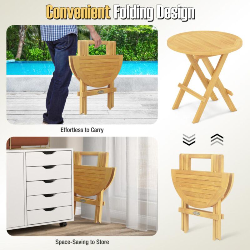 Hivvago Portable and Compact Outdoor End Table with X-shaped Legs and Slatted Tabletop