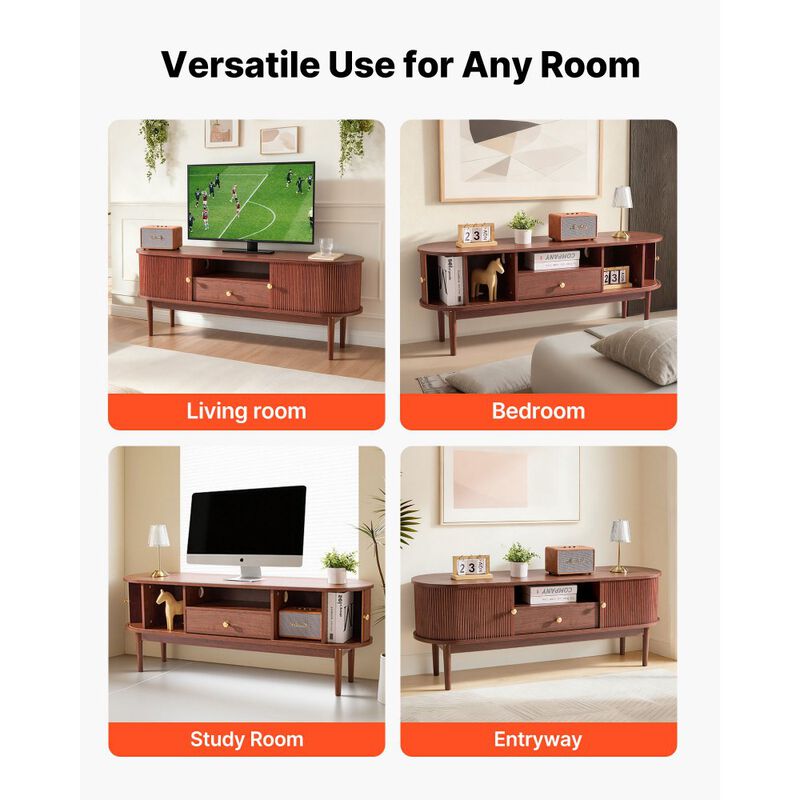 Mid Century TV Stand for TVs up to 58 Inch with Drawer and Storage Shelves-Brown image number 4