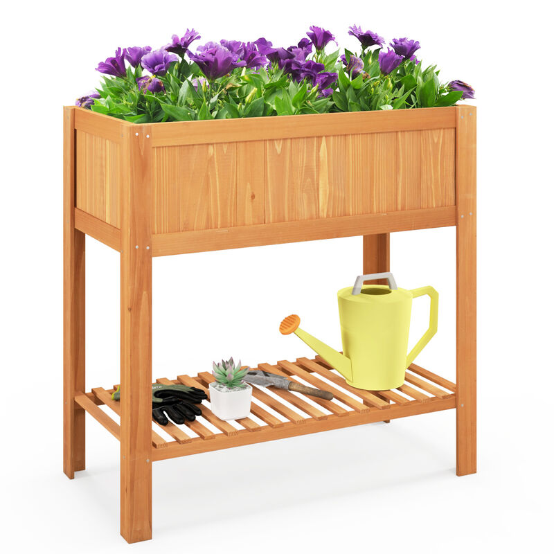 Outdoor Fir Wood Planter Box with Raised Bed and Bottom Storage Shelf image number 2