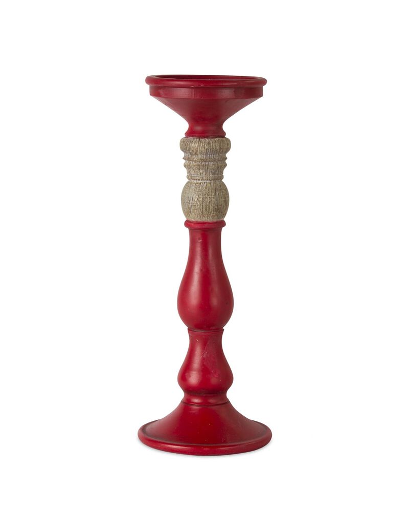 HomeRoots Set of Three Red And Natural Ornate Resin Tabletop Pillar Candle Holders image number 2