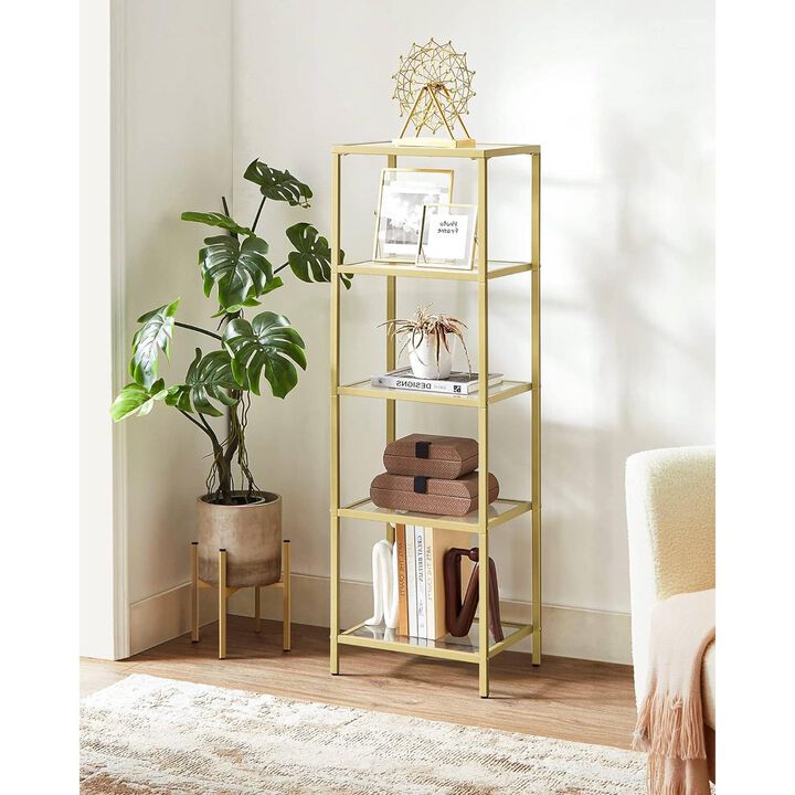 Narrow Metal Frame Glass Shelves Shelving Unit Slim 4-Shelf Bookcase