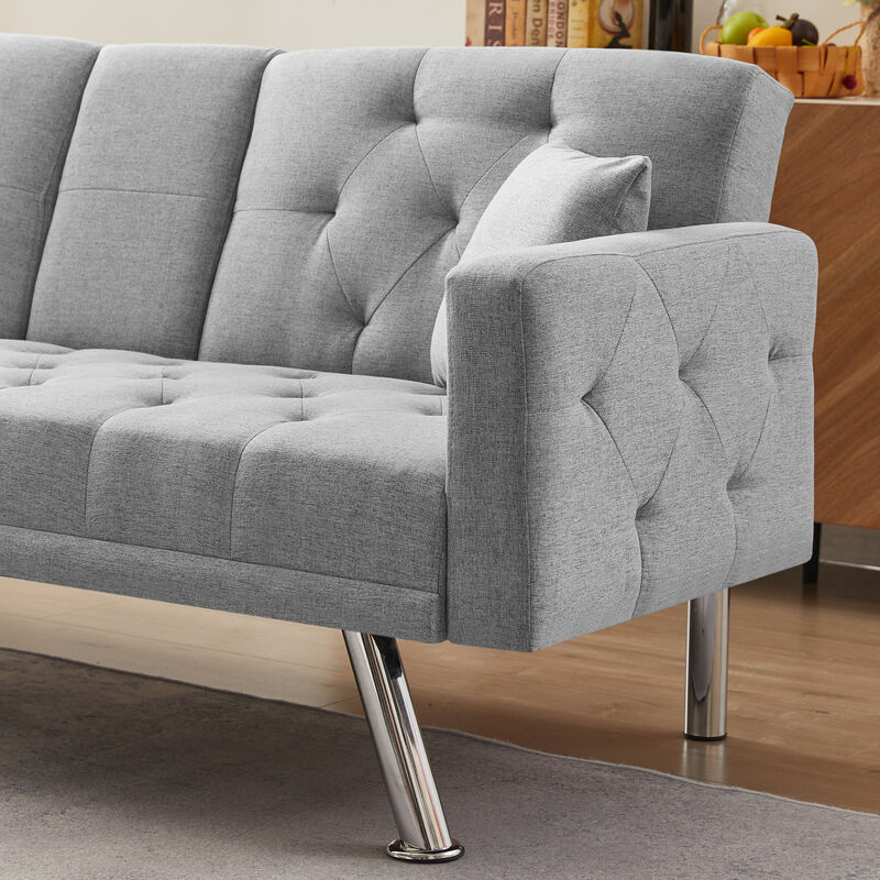 Square Arm Armrests, Grey Linen Convertible Sofa and Daybed
