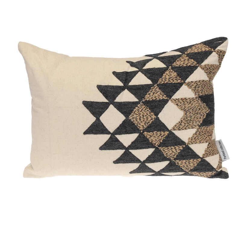 HomeRoots 14" X 20" Beige and Black Geometric Cotton Throw Pillow image number 0