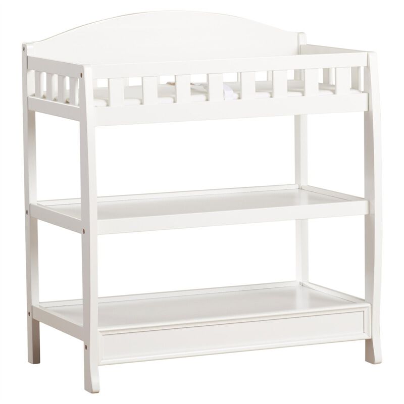 Hivvago Modern White Wooden Baby Changing Table with Safety Rail Pad and Strap