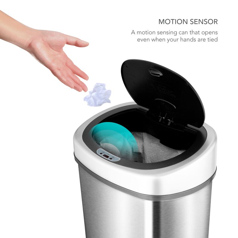 Ninestars Classic Rectangular 13.2-Gallon Stainless Steel Motion Sensor Trash Can image number 2