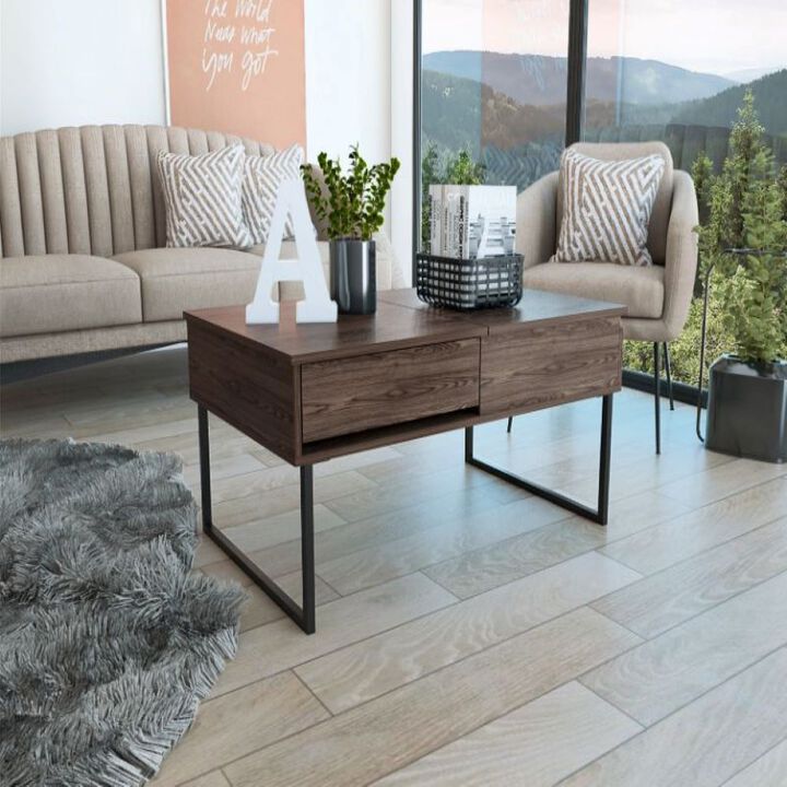 Lift Top Coffee Table With Drawer Vezu, Living Room, Dark Walnut