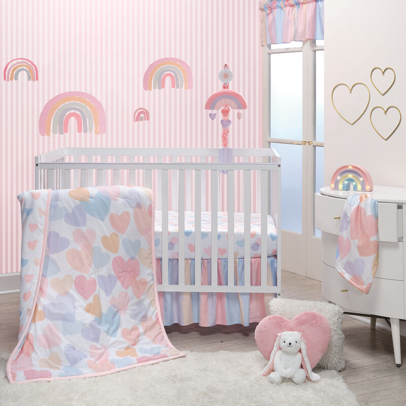 Bedtime Originals Rainbow Hearts Pink/Purple Stripes Nursery Window Valance