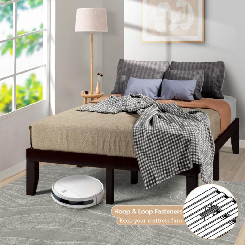 Hivvago Full Size Rubber Wood Platform Bed Frame with Wood Slat Support