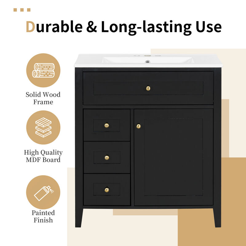 Merax Bathroom Storage Vanity with 3 Left Drawers, Right Cabinet with Adjustable Shelves image number 6