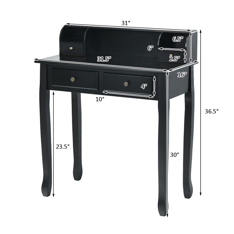 Costway Writing Desk Makeup Vanity Table Home Office Computer Desk 4 Drawer Black