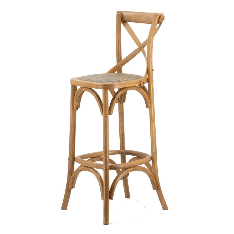 21 Inch Oak Wood Bar Chair, Square Backrest and Foam Seat, Beige, Brown-Benzara image number 1