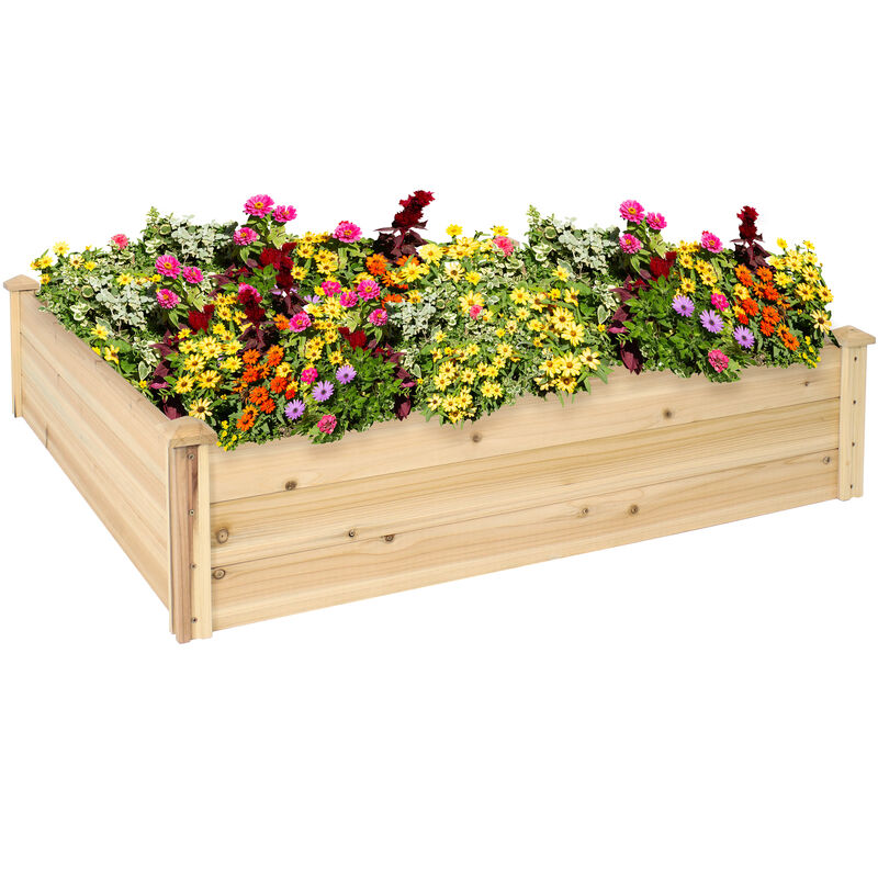 Sunnydaze Wooden Fir Square Raised Garden Bed - 48 in - Natural
