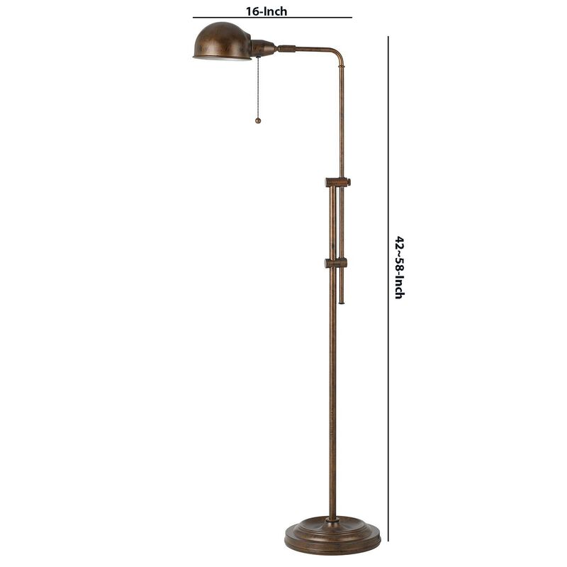 Adjustable Height Metal Pharmacy Lamp with Pull Chain Switch, Bronze - Benzara