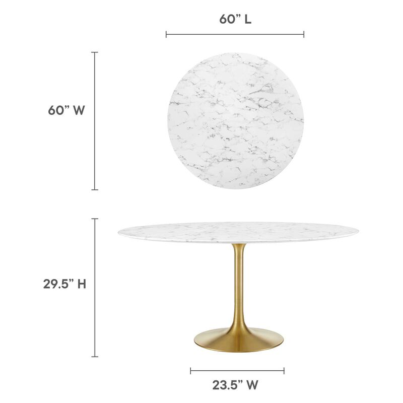 Modway - Lippa 	60" Round Artificial Marble Dining Table Gold White