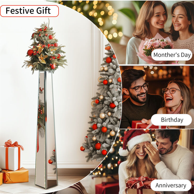 Large Vases Floor Standing Mirrored Luxury Tall Thin Vase Silver Glass Art Decor image number 7