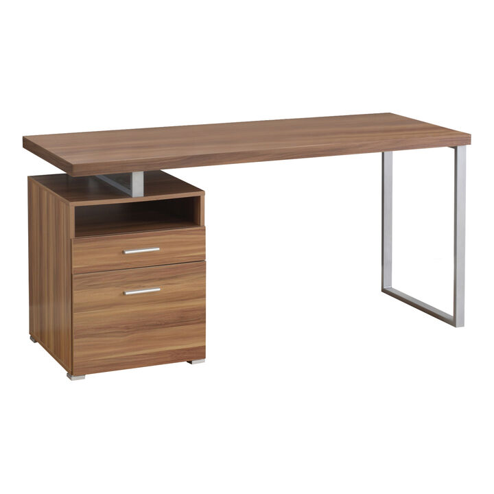 Monarch Specialties Computer Desk, Home Office, Laptop, Left, Right Set-Up, Storage Drawers, 60"L, Work, Metal, Laminate, Walnut, Grey, Contemporary, Modern